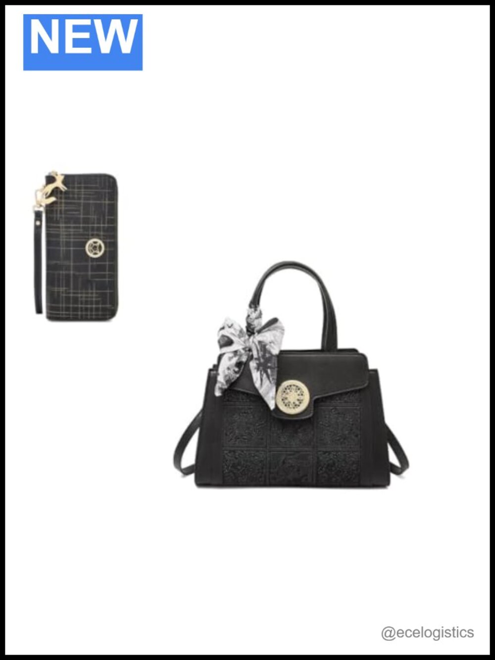 Genuine Leather Crossbody Bag with Wristlet, Two Handles, Adjustable Strap